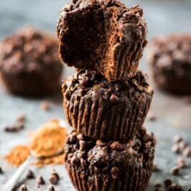Healthy DOUBLE Chocolate Zucchini Muffins – moist, tender muffins made with avocado, coconut oil, and whole wheat flour. You can’t taste the veggies! Even picky toddlers love this easy recipe. Recipe at wellplated.com | @wellplated