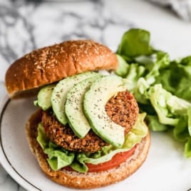 vegan burger without tofu on a bun with avocado