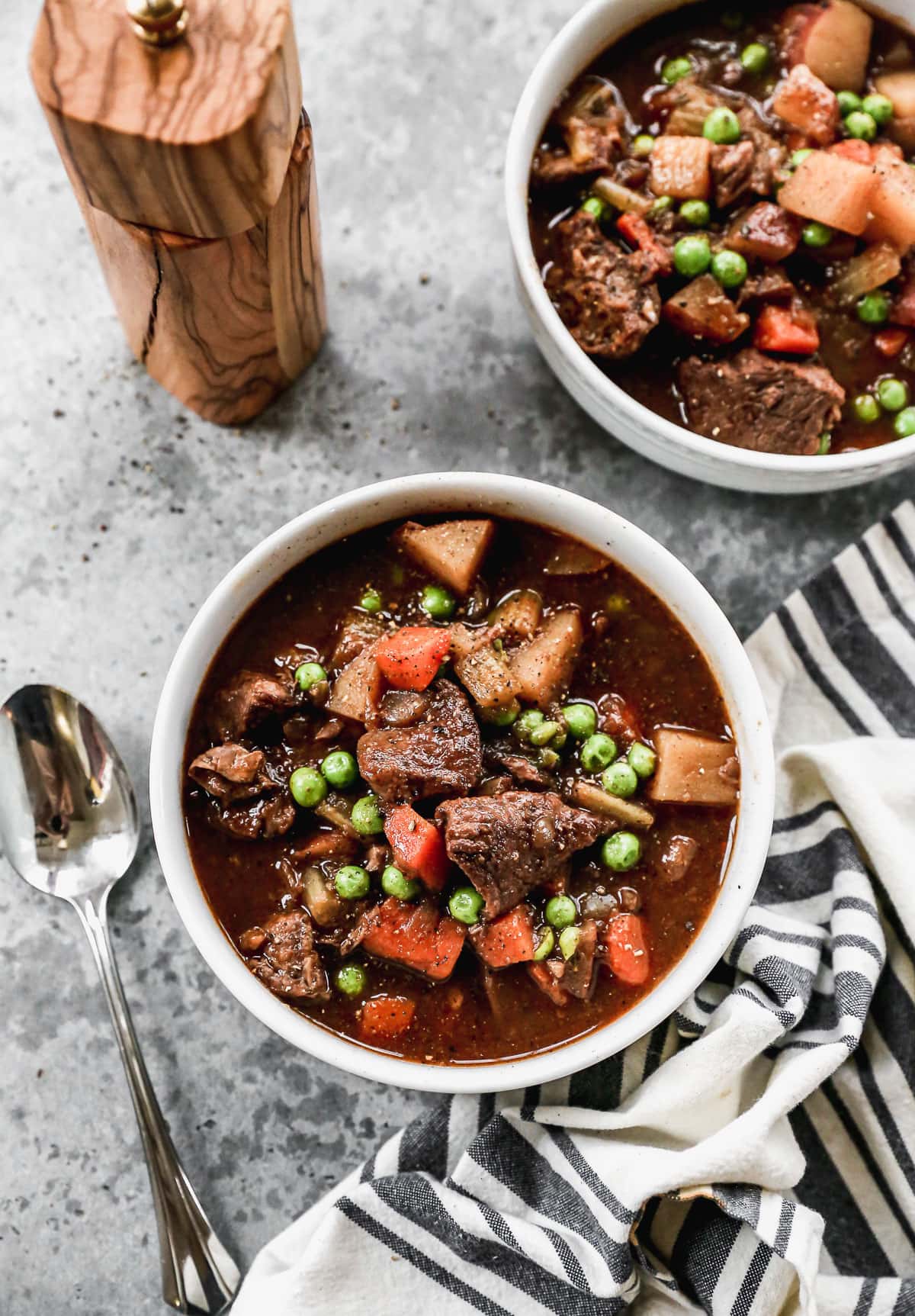 easy Beef Stew recipe with gravy and vegetables in a bowl