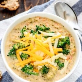 soup bowl with Slow Cooker Broccoli Cheese Soup