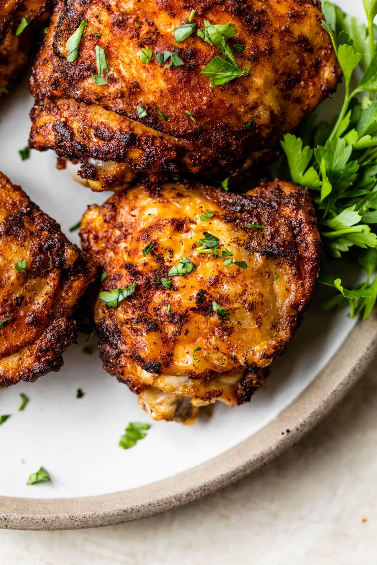 Easy air fryer chicken thighs on a plate