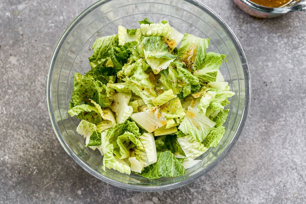 Romaine lettuce in a glass bowl