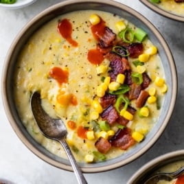 corn chowder with potatoes in a bowl